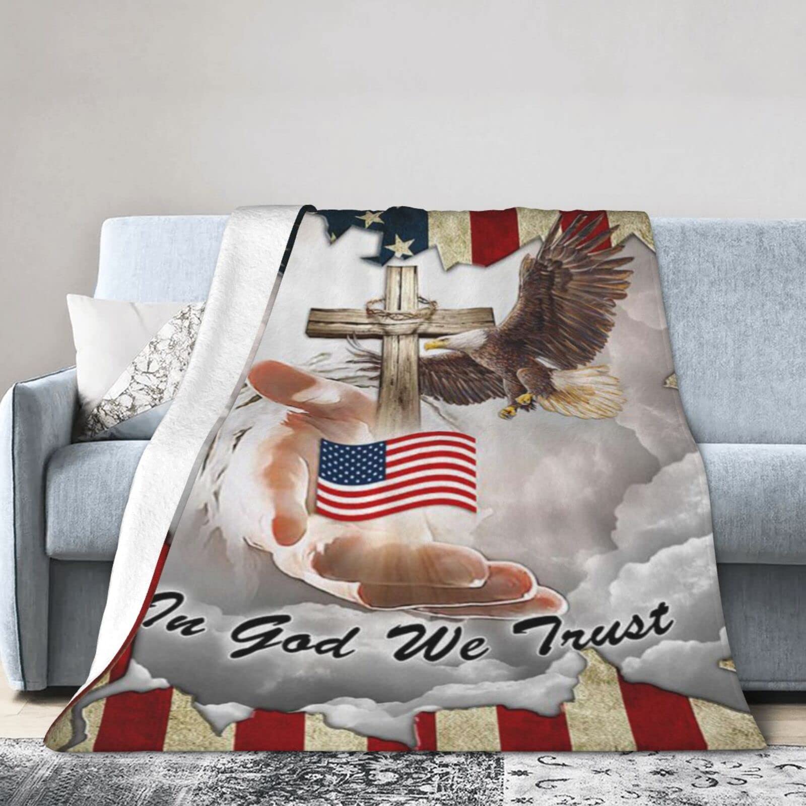 Lsjuee Flannel Fleece Blanket 80"X60" Jesus – in God We Trust American Bed Throw Blanket Funny Ultra-Soft Travel Winter Blankets for Womens Keep Warm