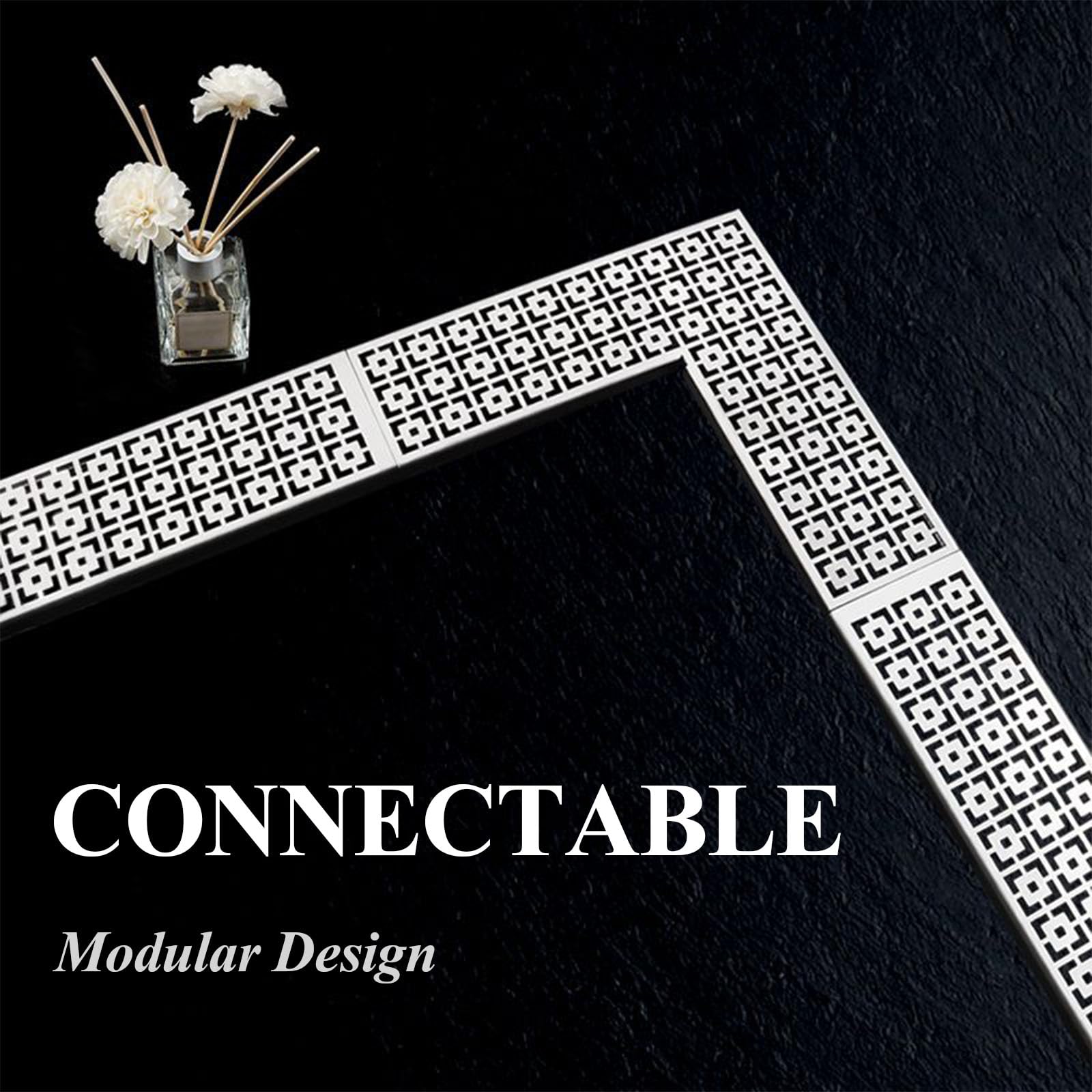 Cubierta De Drenaje De Piso Acero Inoxidable,Bordes Redondeados Rejilla Desagüe Lineal,Diseño Modular Conectable,Tapa Sumidero Ducha para Piscina Cocina,10 * 70cm