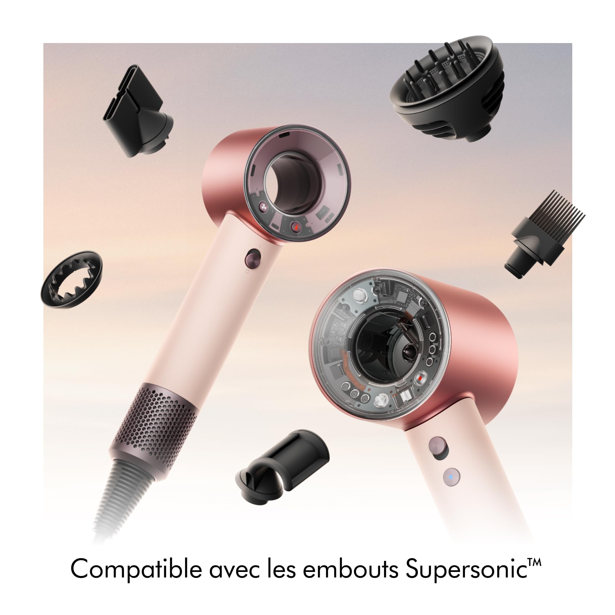 Dyson Supersonic Travel™ Sèche‑cheveux – Compact & Léger, Séchage Rapide, 1220W, Tension Universelle, Contrôle Intelligent de la Chaleur, Compatible Accessoires Supersonic, Rose Céramique