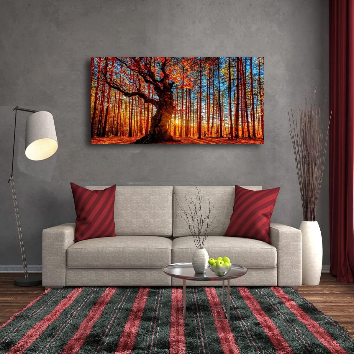 WENGTIAO Stampa su Tela Albero Della Vita Blu Con Cornice Grande Quadro su Tela Albero Fiorito Vintage Pittura Quadri Moderni Soggiorno Camera da Letto Decorativo Parete 120x50 cm