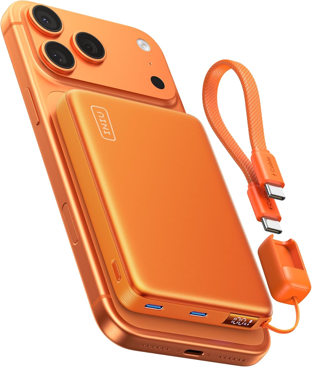 INIU for MagSafe Power Bank, Slimmest 25W Qi2.2 10000mAh Magnetic Portable Charger, 45W PD Fast Charging with USB C Cable, Battery Pack for iPhone Air 17 16 15 14 13 12 Only, Orange