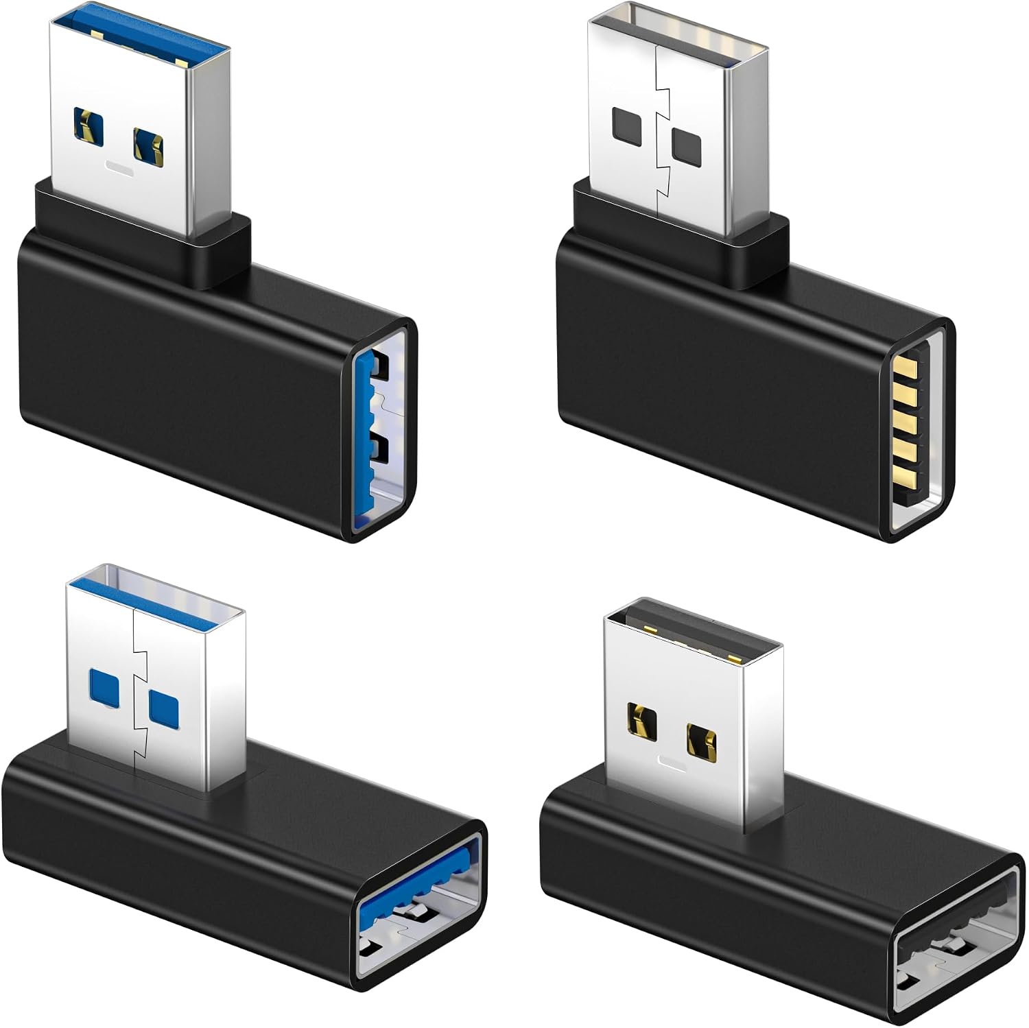 Basesailor USB 3.0 Right Angle Adapter 4 Pack,L Shape Converter | Up Down 90 Degree USBA Extender Connector 5Gbps for USB Hub,PS5 PS4 Slim,CarPlay,Printer,PC,Laptop,Type A Charger,Keyboard