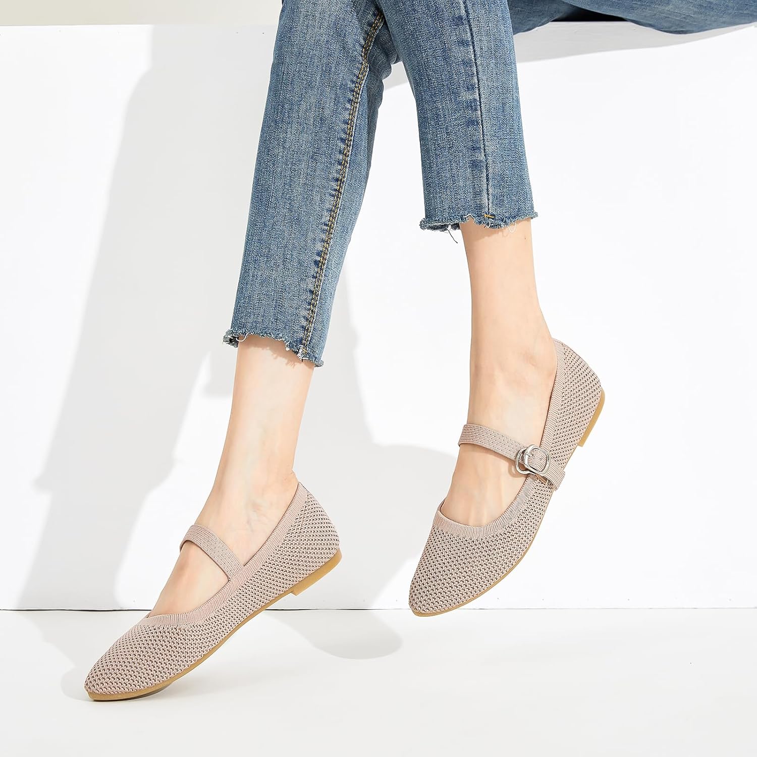 BABUDOG Mesh Ballet Flats for Women,Women's Mary Jane Flats with Buckle Strap,Black Nude Foldable Flats Shoes for Women,Comfortable Dress Shoes - Image 3