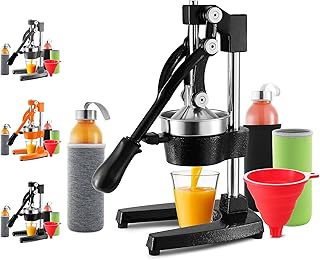 JoyTable Manual Juicer - Professional Citrus Press - 7 PC Juicer Hand Press - Strong Grapefruit, Lemon and Orange Squeezer - Citrus Juicer Manual with Glass Bottles, Sleeves, and Funnel