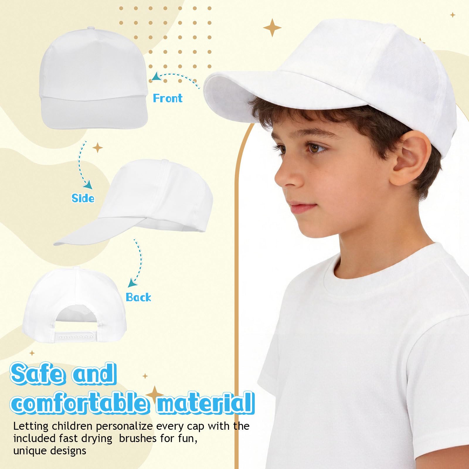 Housoutil 24 Gorras de Béisbol White con Marcadores de Pintura, Gorras de Béisbol en Blanco para Manualidades, White para Fiestas de Cumpleaños, Manualidades Y Actividades Al Aire Libre.
