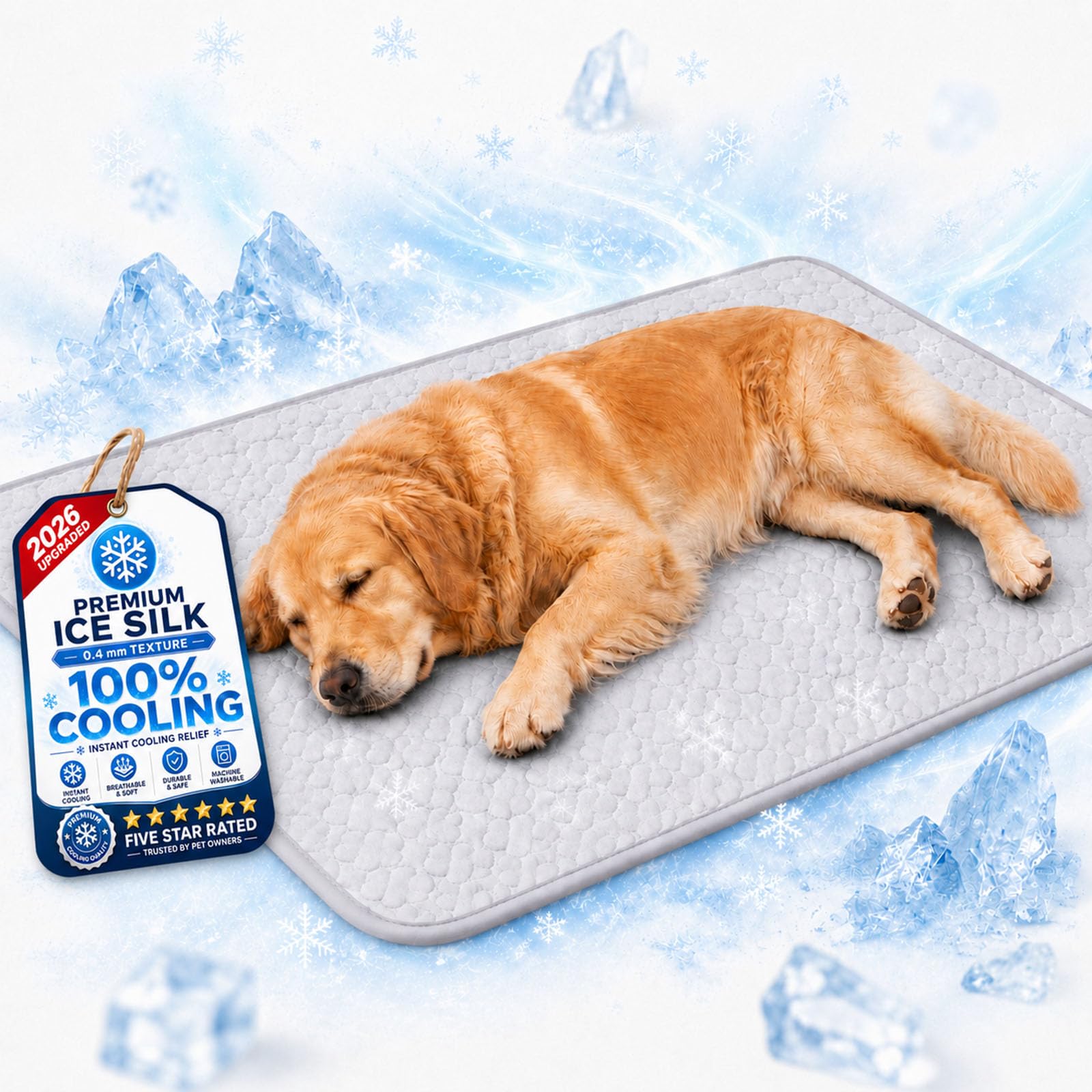 Pressure Activated Cooling Mats for Dogs XL, Washable Ice Silk Self Cooling Dog Mat Large, Breathable Non Slip Pet Cooling Mat for Dogs Large, Cats, Crates, Sofa, Car & Garden (grey,XXL(150*100cm))