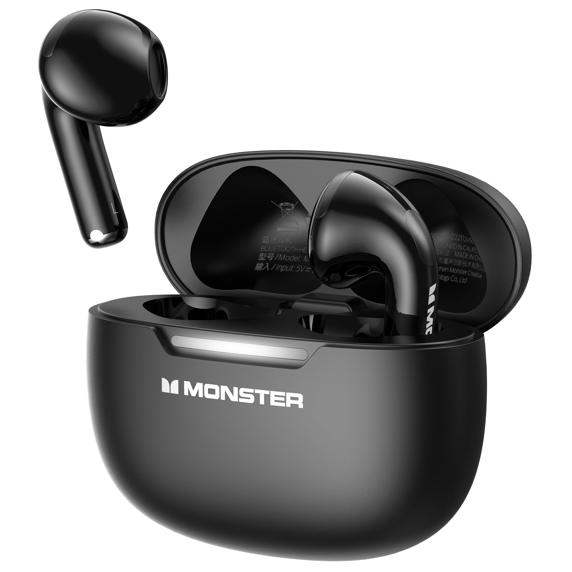 Monster N-Lite 208 Bluetooth Earbuds for Running: 30H Playtime, Type-C Fast Charging, Crisp Calls & Touch Control White — view 8