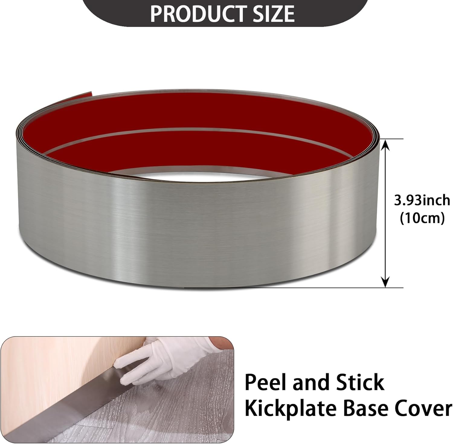 Stainless Steel Kick Plate, Peel and Stick Kickplate Base Cover, Baseboard Molding Trim for Wall, Door, Kitchen Cupboard, Dishwasher Toe - Anti-Scratch Protection (9.8ft x 3.9in, Brushed Silver)