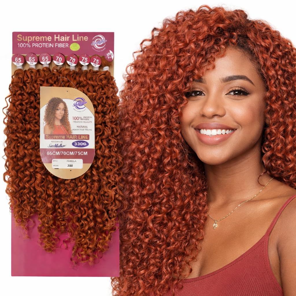 Extension Capelli Ricci Lunghi 75cm - Set 9 Pezzi 330g in Bioproteina – Look Naturale Voluminoso Ondulato – Scalatura Professionale 65/70/75cm - Effetto Riccio (Ginger), PAMELA