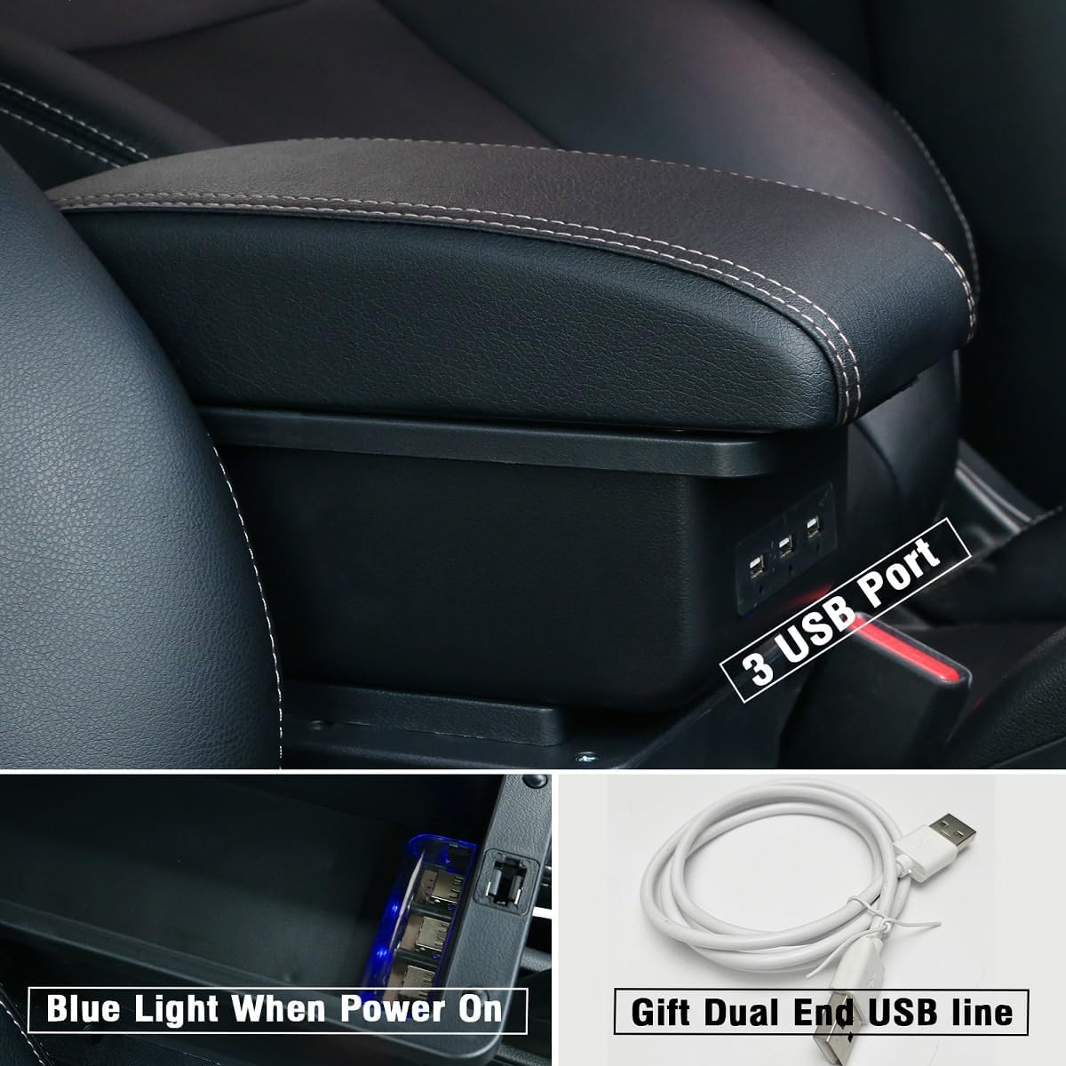 Autozubehor Armlehne für Golf 6 Armlehnen Scirocco Sagitar VW Golf 6 Golf 5 Mk6 MK5 Jetta 5 Armlehnen Zweilagige Armlehne Armauflage Leder mit weißen Linien