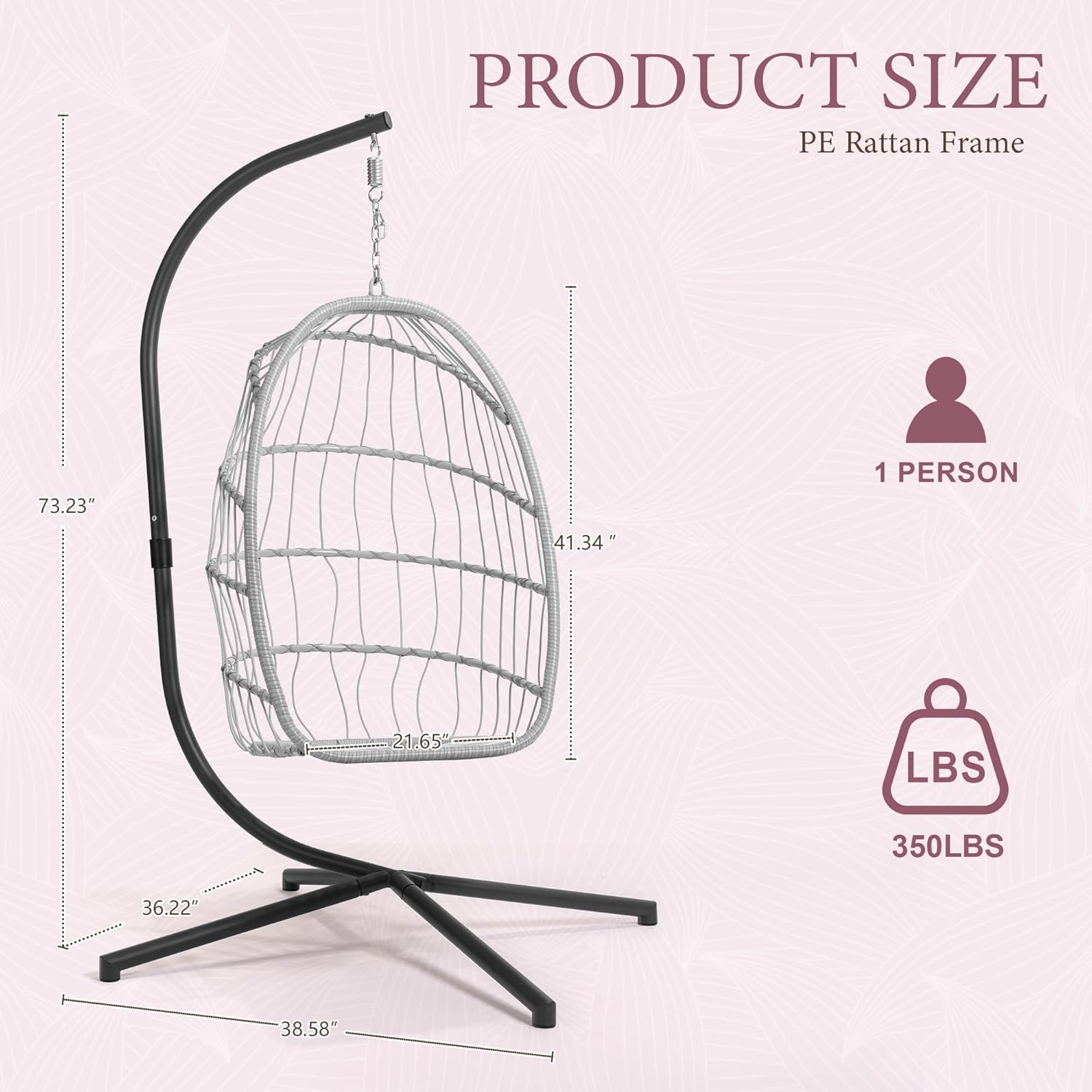 Yechen Egg Hanging Chair with Stand, Patio Wicker Pink Swing Chair Hammock Egg Chairs with UV Resistant Cushion for Indoor Bedroom Outdoor Garden Backyard