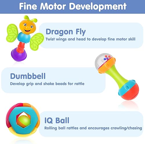 Miniatura 5 de iPlay iLearn Juego de 10 juguetes de sonajeros para bebés sonajero para niños y niñas mordedores sensoriales juguete de música de aprendizaje de