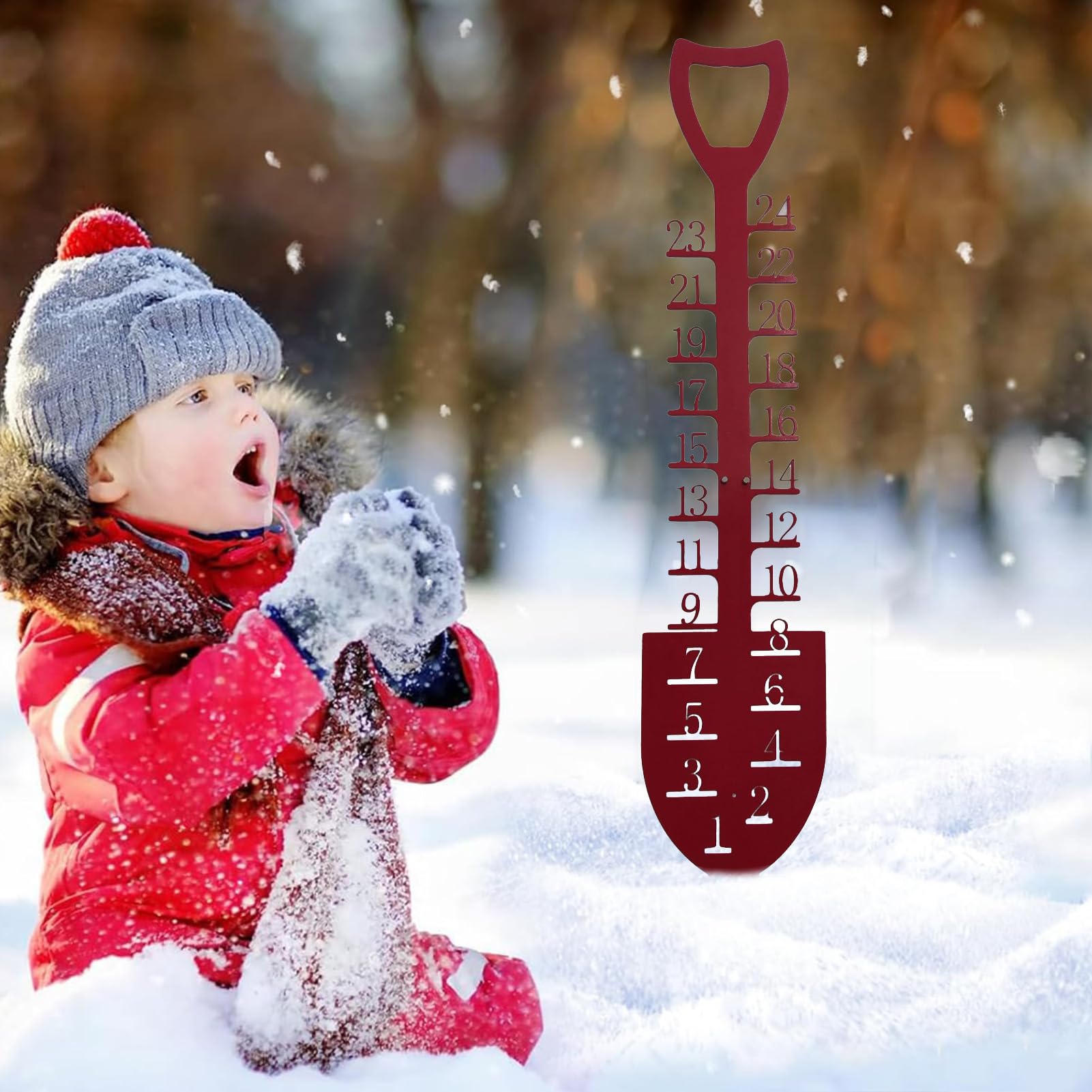 Snow Depth Gauge with Unique Shovel Shape,Snow Gauge Outdoor,24'' Iron Art Snow Measuring Gauge,Snow Measuring Stick for Garden,Lawn,Yard,Patio Decoration and Snowfall Measurement