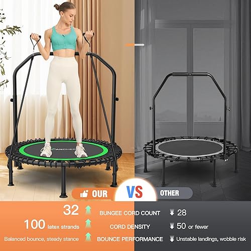Miniatura 6 de ANCHEER Mini trampolín plegable de 40 pulgadas para adultos, carga máxima de 450 libras, pequeño rebote elástico de fitness con barra de mango de