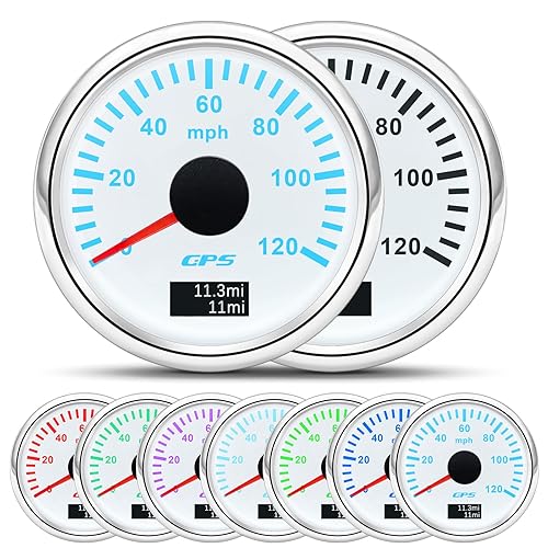 ARTILAURA 2.047 in 2-16 "GPS velocímetro barco GPS velocímetro odómetro coche 120MPH 7 color impermeable marino digital GPS medidor 9-32V (blanco)