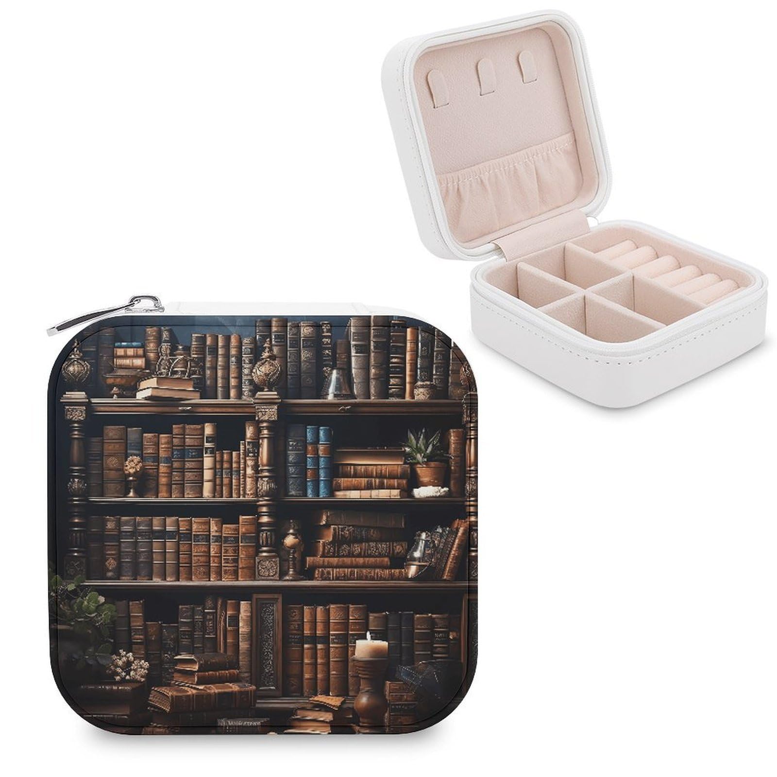 VstaDank Books on The Bookshelf Jewelry Box for Women Custom Travel Jewelry Case Personalized Travel Jewelry Boxes Small Portable Jewelry Organizer Box for Rings Necklaces Bracelets Earring