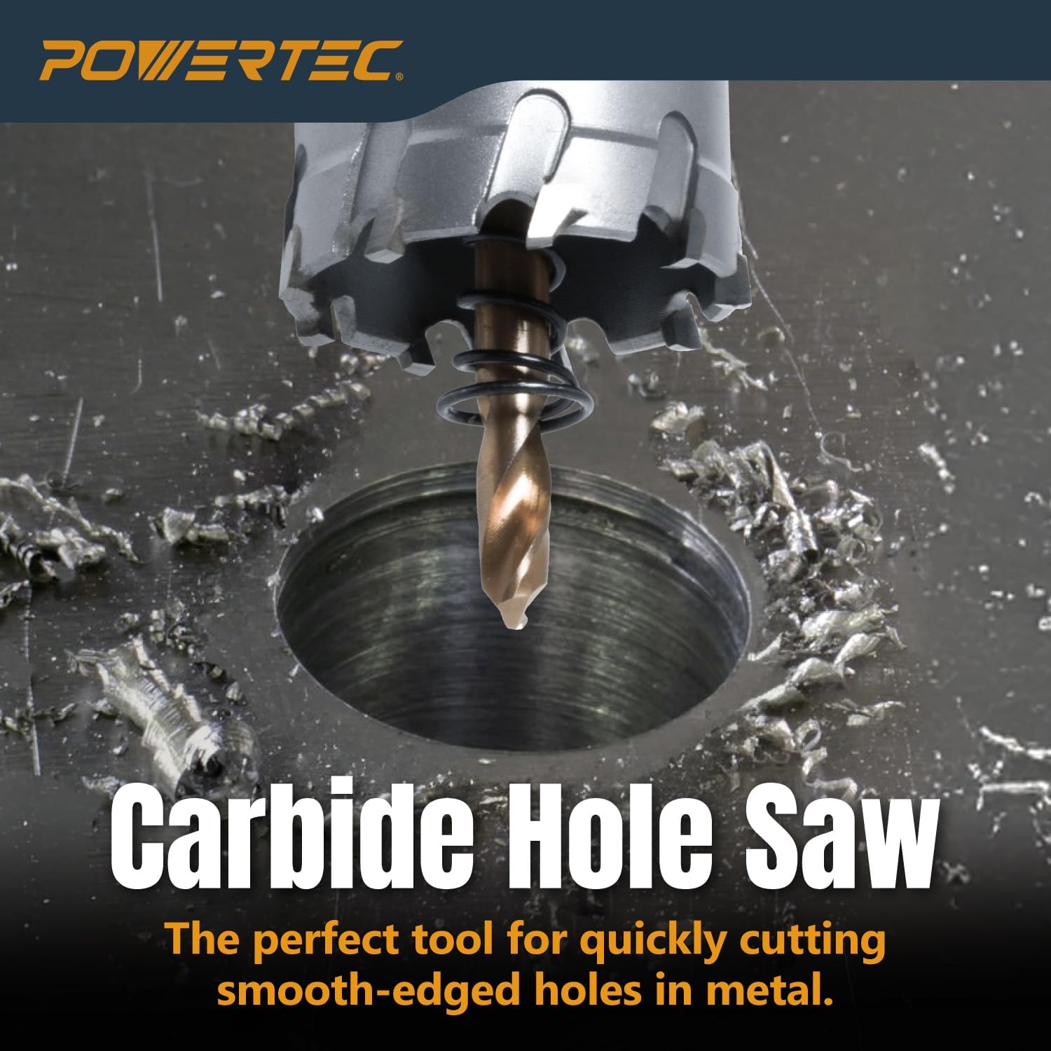 POWERTEC 1-1/2" Tungsten Carbide Hole Saw for Soft & Hard Metal | Tungsten Carbide Tipped Hole Cutter Set with Titanium-Plated Pilot Drill Bit for Metal, Stainless Steel, Iron, Wood, Plastic (14904)