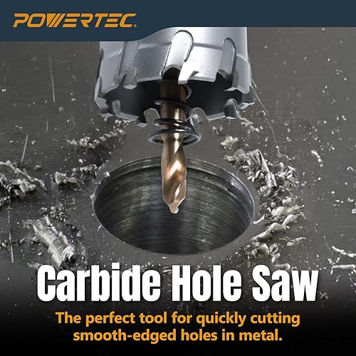 Miniatura 6 de POWERTEC Sierra perforadora de carburo de tungsteno de 1-12 pulgadas para metal suave y duro, juego de cortador de agujeros con punta de carburo de