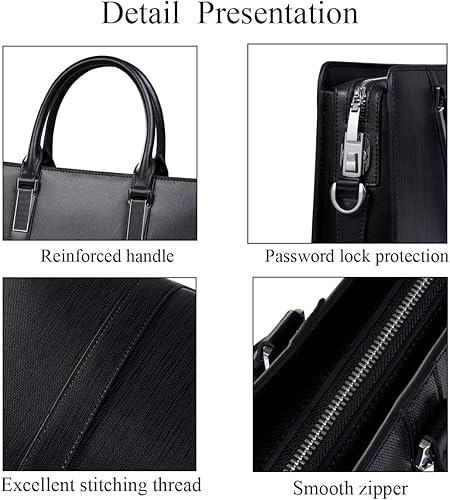 Miniatura 3 de Maletines de cuero genuino para hombres bolsa de ordenador portátil con cerradura 14 pulgadas Business Messenger Bag