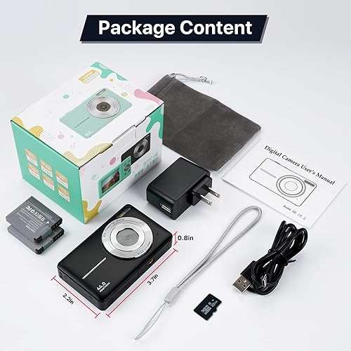 Miniatura 7 de Cámara digital, cámara para niños con tarjeta de 32 GB FHD 1080P 44MP Vlogging pantalla LCD 16X zoom compacto portátil mini regalos recargables para