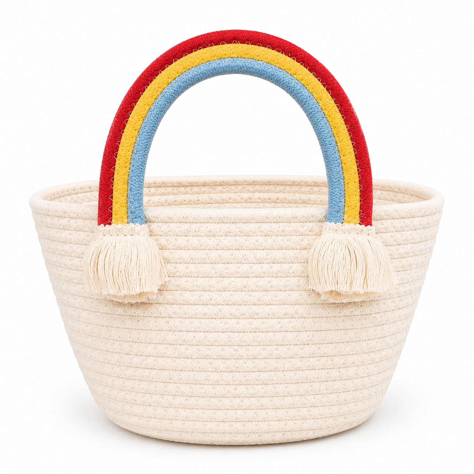Panier de rangement portable avec pompon pour jouets et livres de bébé