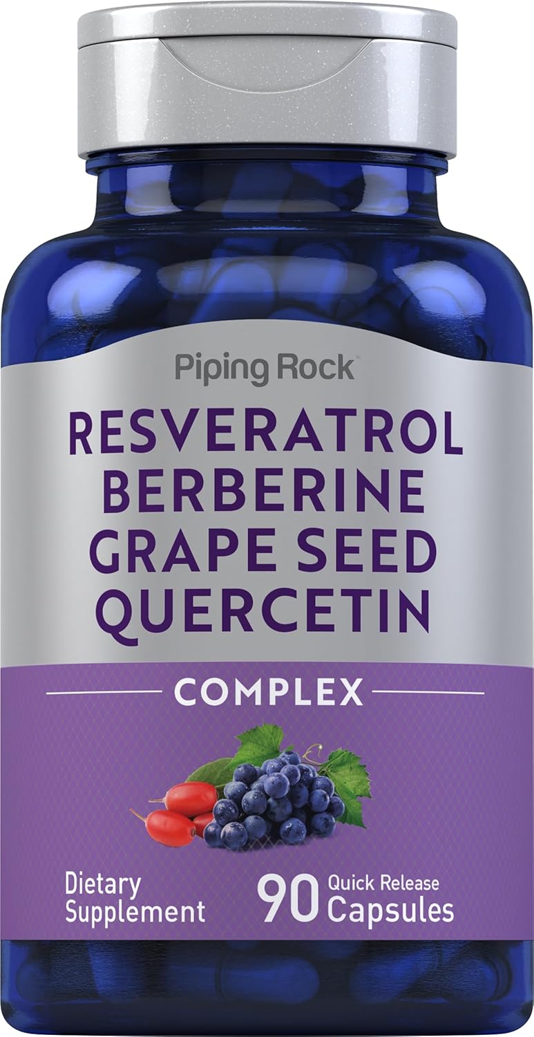 Piping Rock Resveratrol Berberine Grape Seed & Quercetin | 90 Capsules | Non-GMO, Gluten Free Supplement