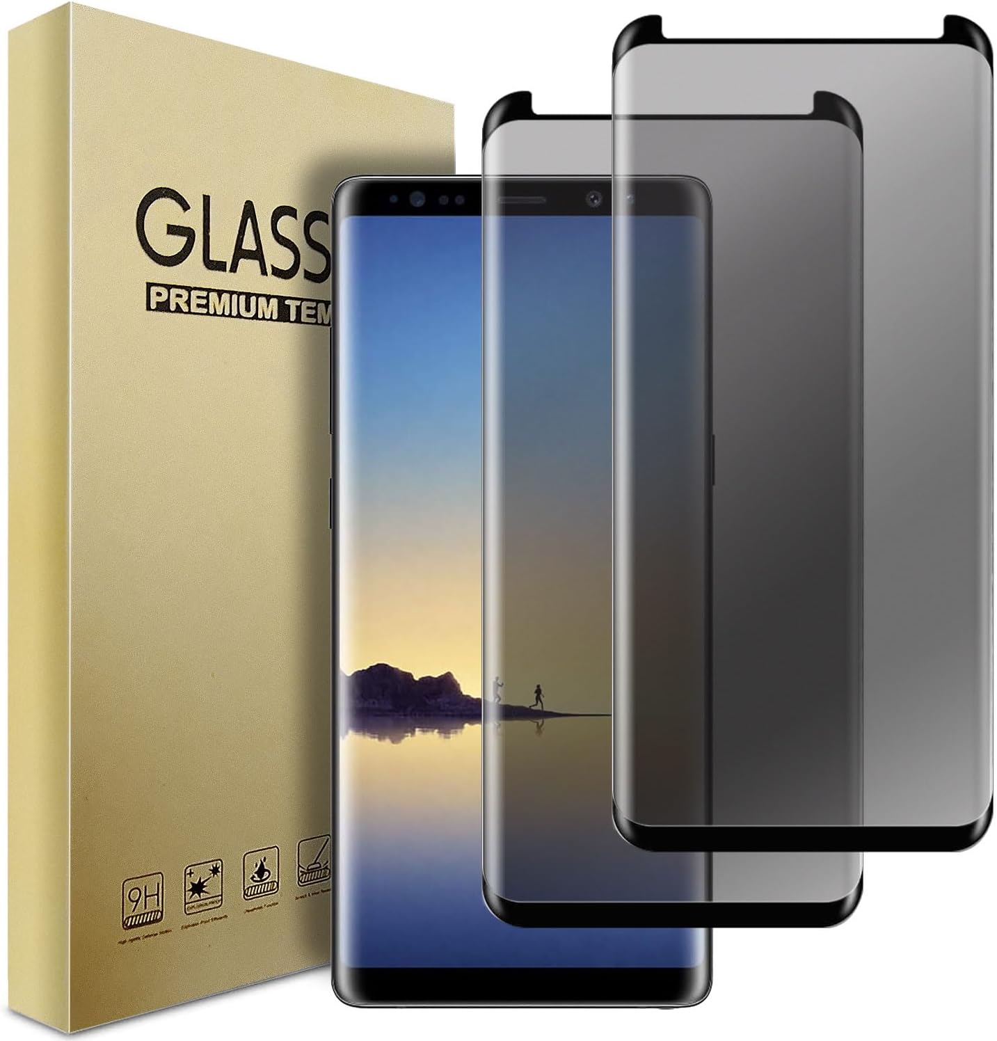 Compatible For Samsung Galaxy Note 8 Screen Protector Tempered Glass Privacy Anti-Spy Case Friendly Film, 3D Curved Anti-Scratch Anti-Bubble Guard (2 pcs)