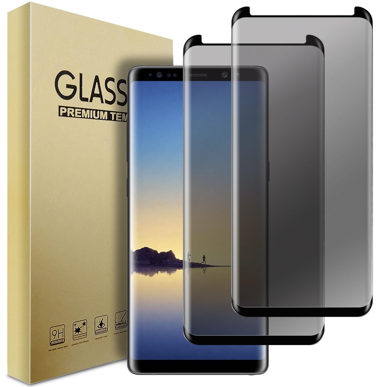 Compatible For Samsung Galaxy Note 8 Screen Protector Tempered Glass Privacy Anti-Spy Case Friendly Film, 3D Curved Anti-Scratch Anti-Bubble Guard (2 pcs)