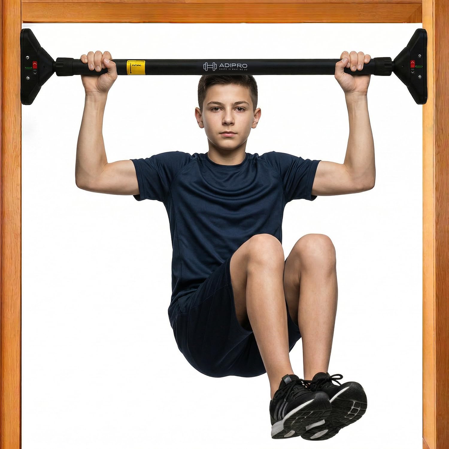 Adipro Adjustable Kids Pull Up Bar for Doorway | No Drill Chin-Up Bar 74–97 cm | Home Gym Exercise Equipment for Height Growth, Strength Training | Heavy Duty Wall Mounted Chin Up Bar | 200 Kg Weight Capacity (Black)