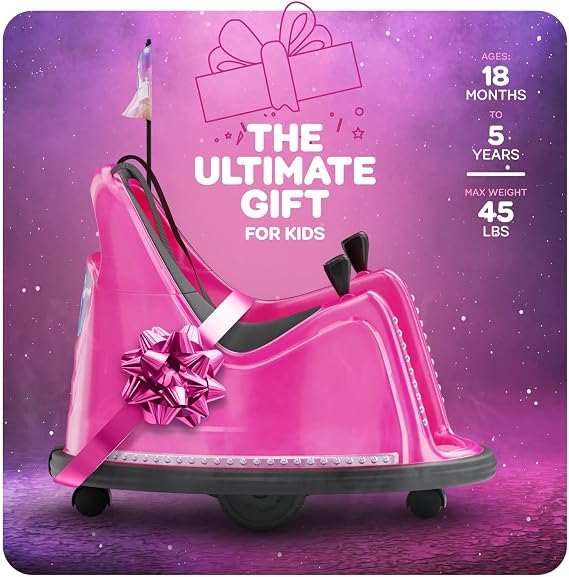 Bumper Buddy Ride On Electric Bumper Car for Kids & Toddlers, 12V 2-Speed, Ages 1 2 3 4 5 Year Old Girls - Remote Control, Baby Girl Riding Bumping Toy Gifts Cars - Toys Gift Toddler 12-18 Months Age