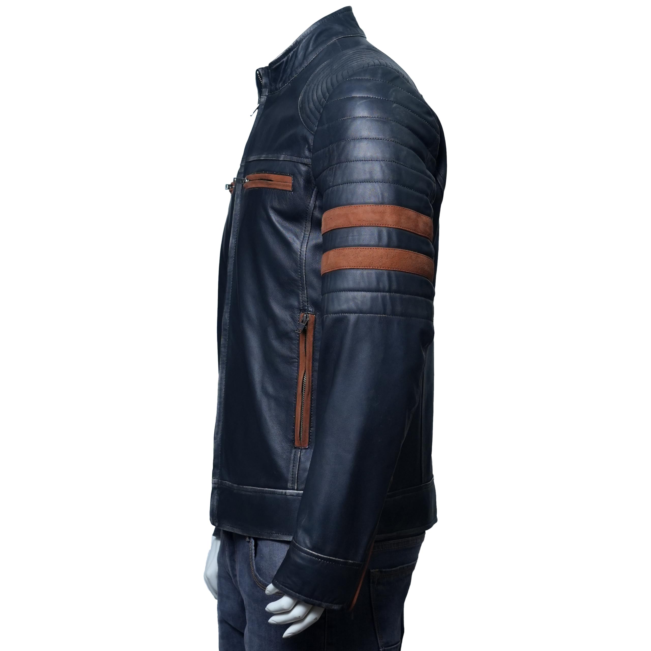 Cafe Racer Retro 2 Cazadora motera de cuero envejecido de estilo vintage para hombre, negro