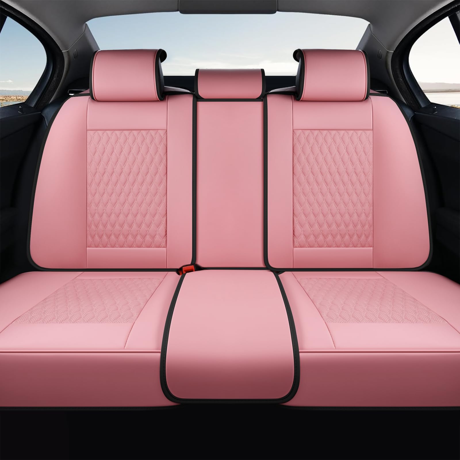 Coverado Rear Seat Covers, Leather Seat Cover for Car, Universal Waterproof Automotive Seat Cushion Protector for Most Cars Trucks SUV (Pink)