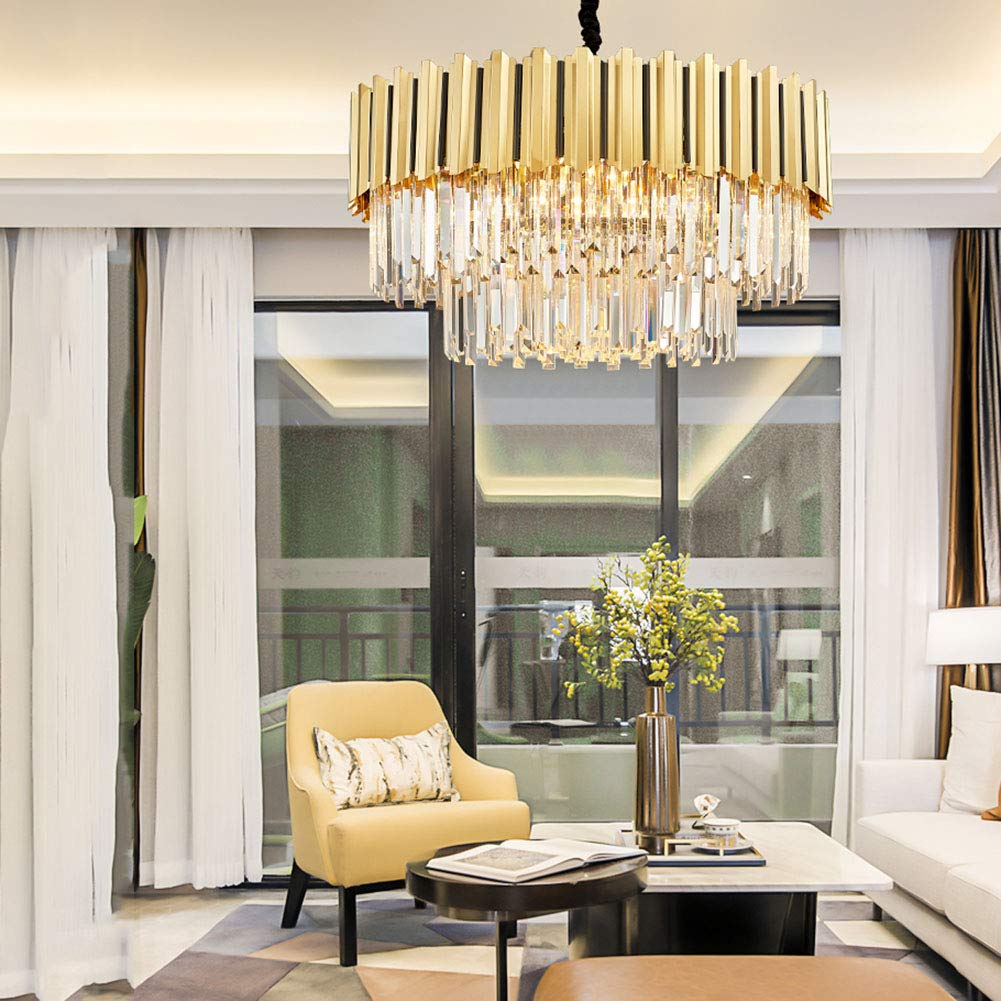 Lampadario Moderno in Cristallo K9, plafoniera a LED a Incasso per Sala da Pranzo, Bagno, Camera da Letto, Soggiorno - Bronzo, 60 cm (24 Pollici), Giornata commemorativa.