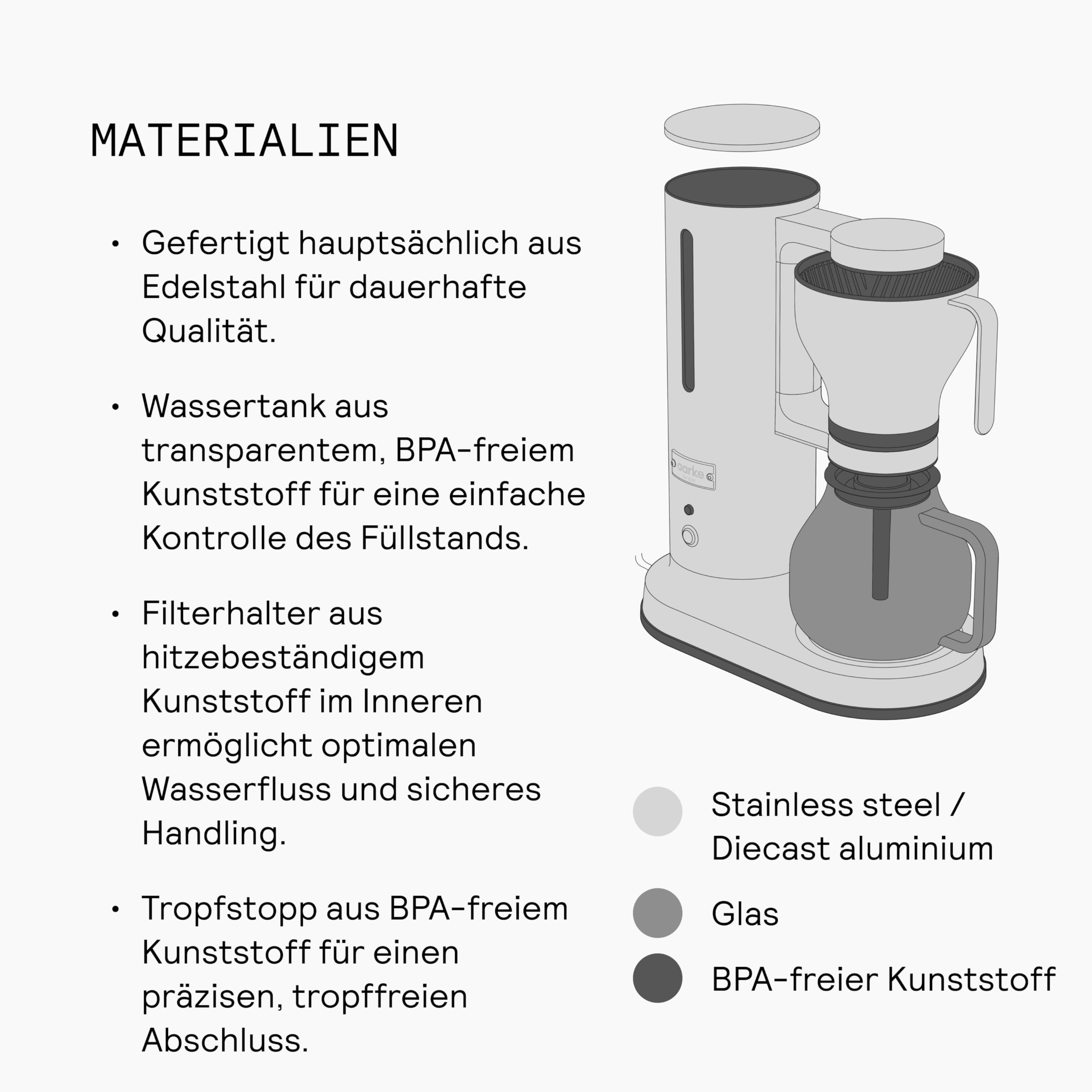 aarke Filterkaffeemaschine – Elektrische Kaffeemaschine, Glaskaraffe, Warmhaltefunktion, 10-Tassen-Kapazität, 250 ml -1.25L, Modernes Design, Kaffeezubereiter für Filterkaffee, ECBC-zertifiziert.
