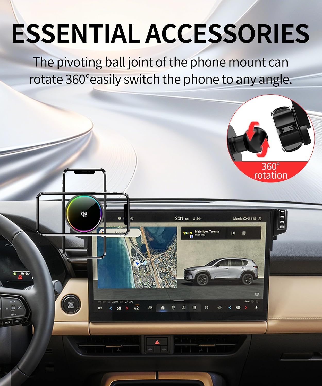 Qi2.2 25W Car Mount Charger for 2026 Mazda CX5 15.6-Inch Screen image 4