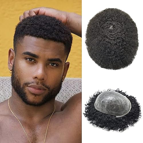 Hair Wonders Afro Toupee para hombres negros inyectado PU Afro Weave unidad de cabello negro hombres brasileños sistemas de reemplazo de cabello