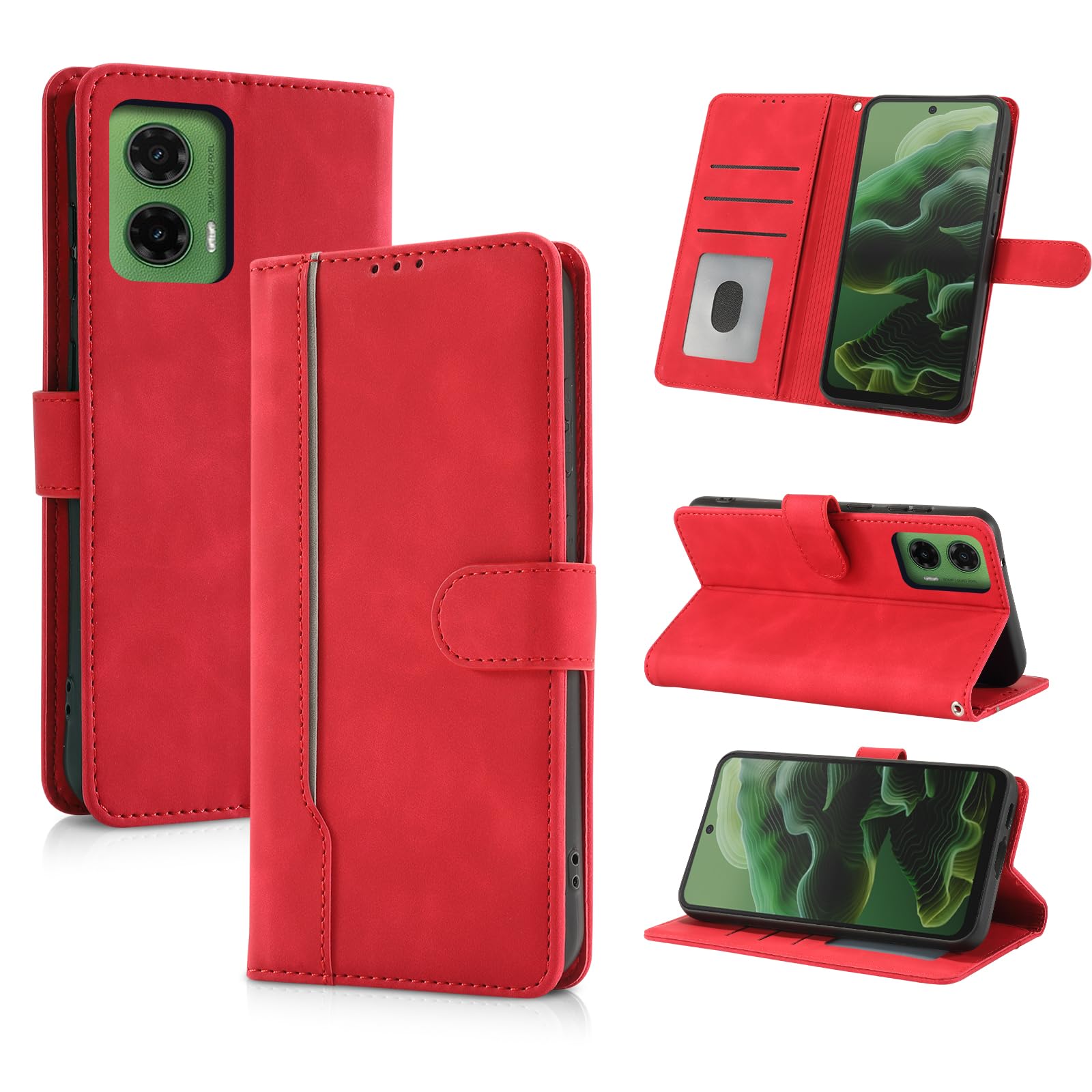 AsWant Handyhülle für Motorola Moto G35 Hülle Premium Leder Klappbar Flip Case Magnetische [Kartenfächern] [Standfunktion] Tasche RFID Schutzhülle für Motorola Moto G35 (Rot)
