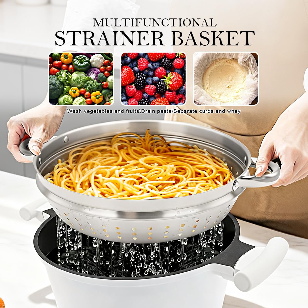 Ollas de vapor de 6 litros con tapa, olla antiadherente de 6 L con vaporizador de verduras, sin PTFE y PFAS, olla grande para cocinar al vapor, asas que se mantienen frías, compatible con