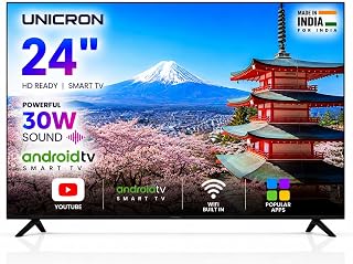 UNICRON TE 24” INCH HD Ready Android Smart LED TV, 30 W Sound Speaker with WiFi Enabled, Apps Compatible (YouTube, Netflix, Prime Video) Mirror Screencast