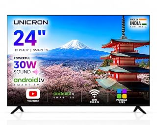 UNICRON TE 24” INCH HD Ready Android Smart LED TV, WiFi Enabled, 30W Sound Speaker, Built-in Apps Compatible (YouTube, Netflix, Prime Video), Mobile Screencast
