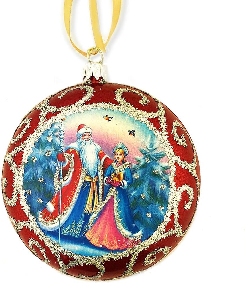 Needzo Christmas Ornament Santa Claus Russian Father Frost and Snow Maiden Decoration 4 Inch, Red Not Breakable