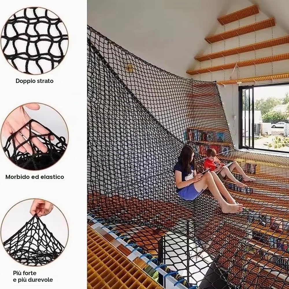 Reti Anticaduta,Rete da arrampicata per bambini all'aperto,corda spessa 4mm,fori da 4cm,per Rete Anticaduta da Esterno, Parco Giochi, Esterno ed Interno (Nero, 2 * 3)