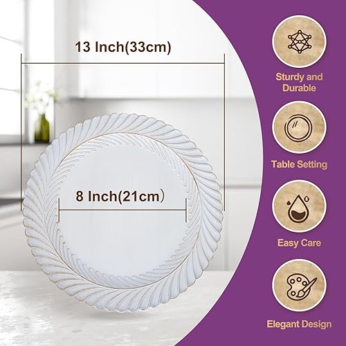 Miniatura 10 de Gifturbo Platos rojos redondos de 13 pulgadas, juego de 6, cargadores de platos de arrecife de plástico para platos llanos con bordes en relieve,