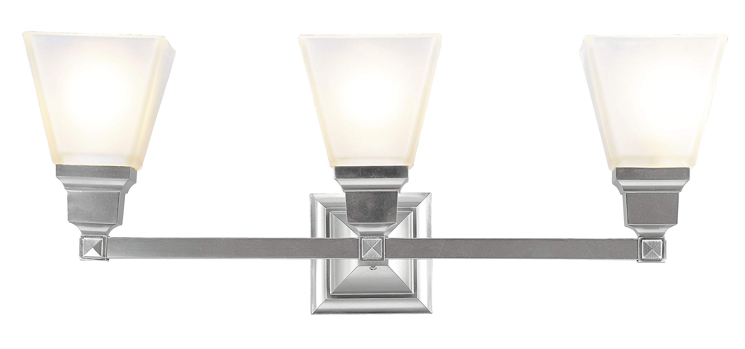 Livex Lighting1033-91 Mission 3 Light Vanity Brushed Nickel with Frosted Glass, 25.25 x 7.75 x 9.5