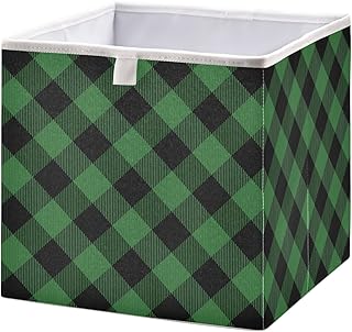 Black Green Buffalo Plaid Cube Storage Bin Foldable Storage Cubes Waterproof Toy Basket for Cube Organizer Bins for Toys Nursery Kids Closet Book Bathroom Office - 11.02x11.02x11.02 in