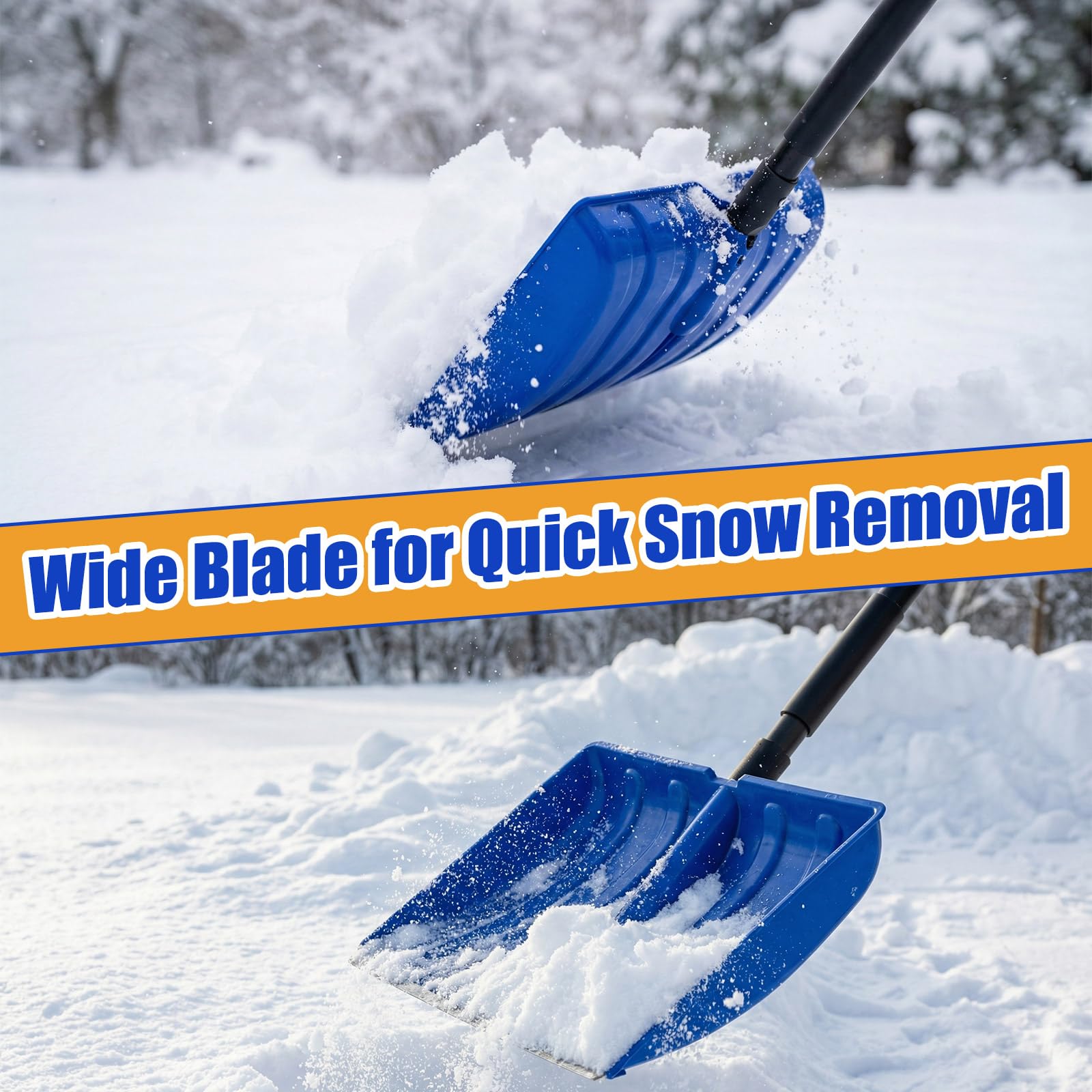 Lasnten 4 pala da neve per vialetto, lunga 122 cm, portatile, grande capacità, con impugnatura a D, in metallo resistente, pieghevole, strumenti invernali per auto, vialetto, casa, garage
