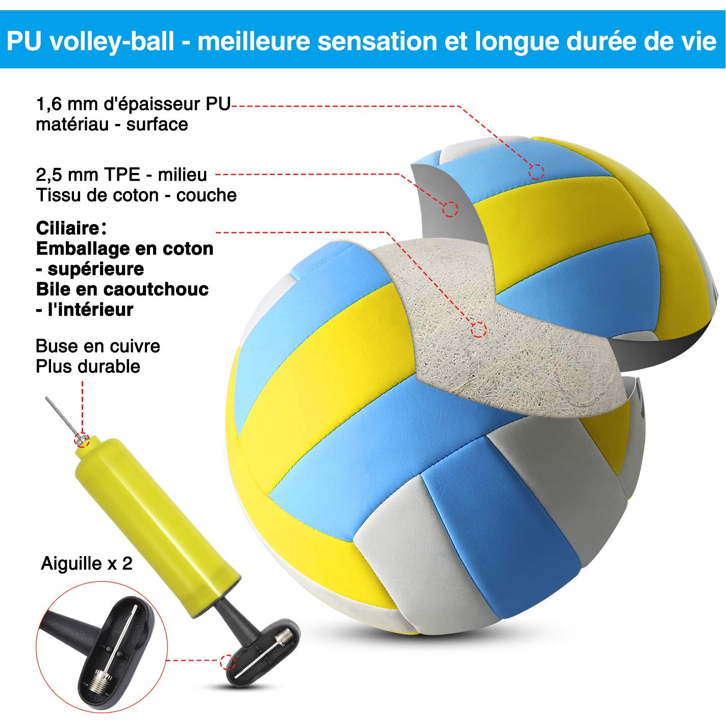 Vanku Filet de Badminton Volley-Ball Tennis Extérieurs Portable Réglable en Hauteur 9.75M x 0.9M