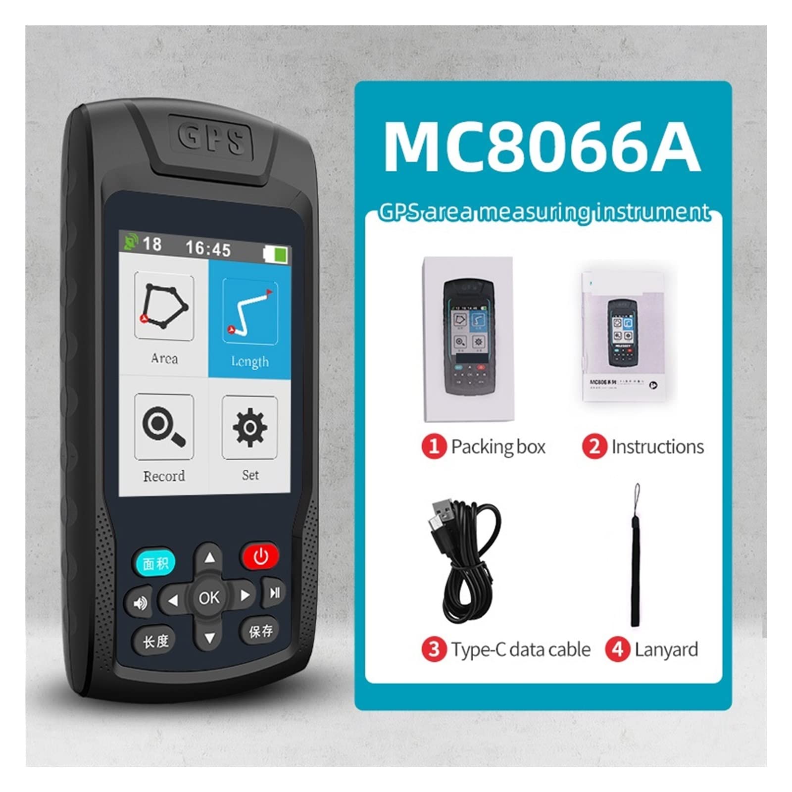 Mierniki odległości, GPS/pług miernik gruntu MC8042 ręczny miernik obszaru GPS Tester przyrząd do pomiaru gruntów pług nawigacja miernik powierzchni terenu(8066A)