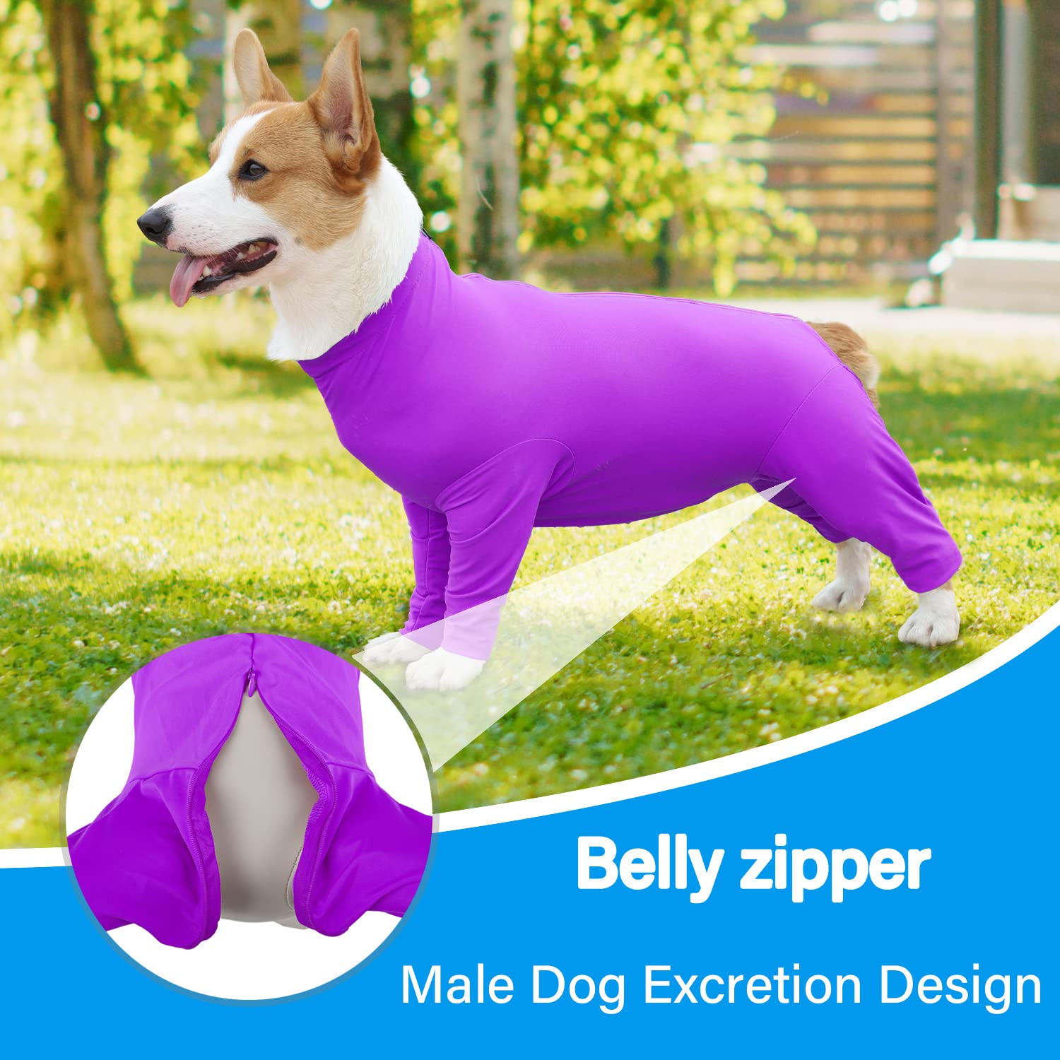 Etdane Dog Surgery Recovery Suit Dog Onesie Prevent Shedding Hair Sport Shirt Anxiety Jumpsuits Lake Purple - Image 4