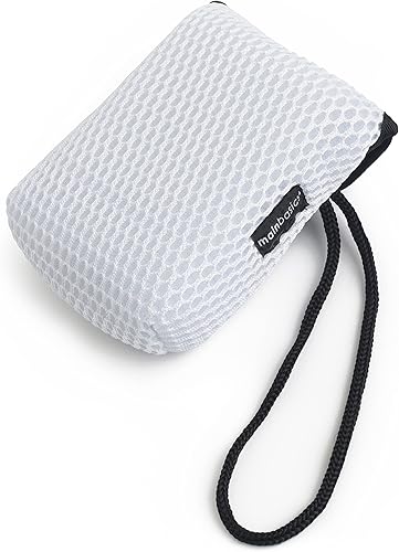 Miniatura 3 de MainBasics Bolsa de jabón exfoliante de doble cara para el cuerpo, se adapta a barras de jabón de tamaño estándar, color blanco